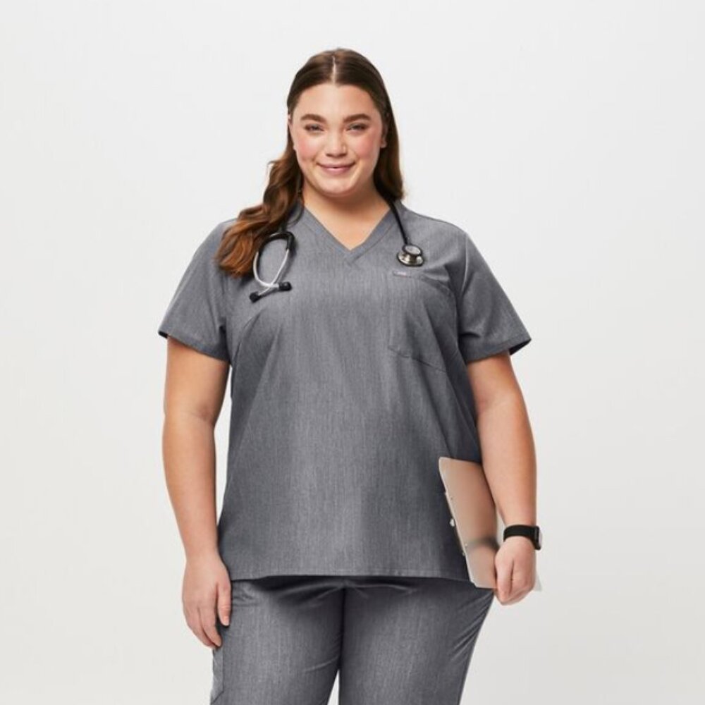 NWT Figs Graphite Gray Silver Catarina One-Pocket Scrub Top 2XL